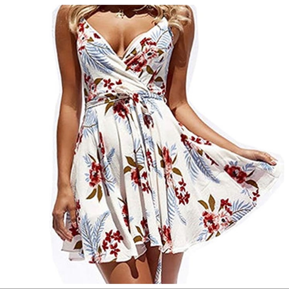 V Neck Spaghetti Strap A-Line Mini Dress